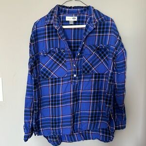 Blue purple old navy boyfriend fit flannel plaid